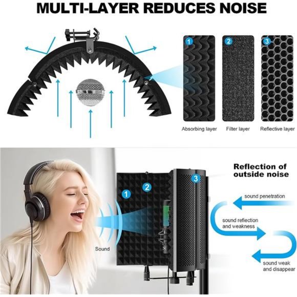Studio Recording Microphone IsolationShield,Pop Filter.Highdensity absorbentfoam - Picture 4 of 6